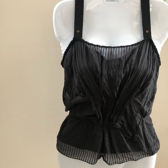 ♥️Black 2-layers wrap tie waist top sz 6-S - Picture 1 of 7